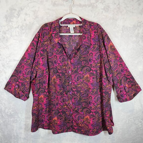 Catherines Blouse Womens 3X Colorful Paisley Button-Up tunic career office bold - Picture 1 of 13
